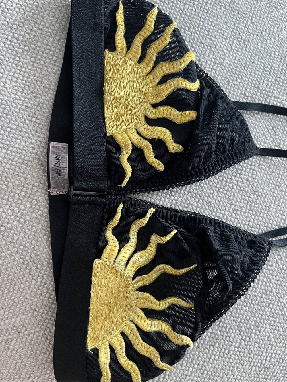 Nasty Gal Celestial Sun Mesh Bra Embroidered Black Bralet XS - Picture 5 of 12